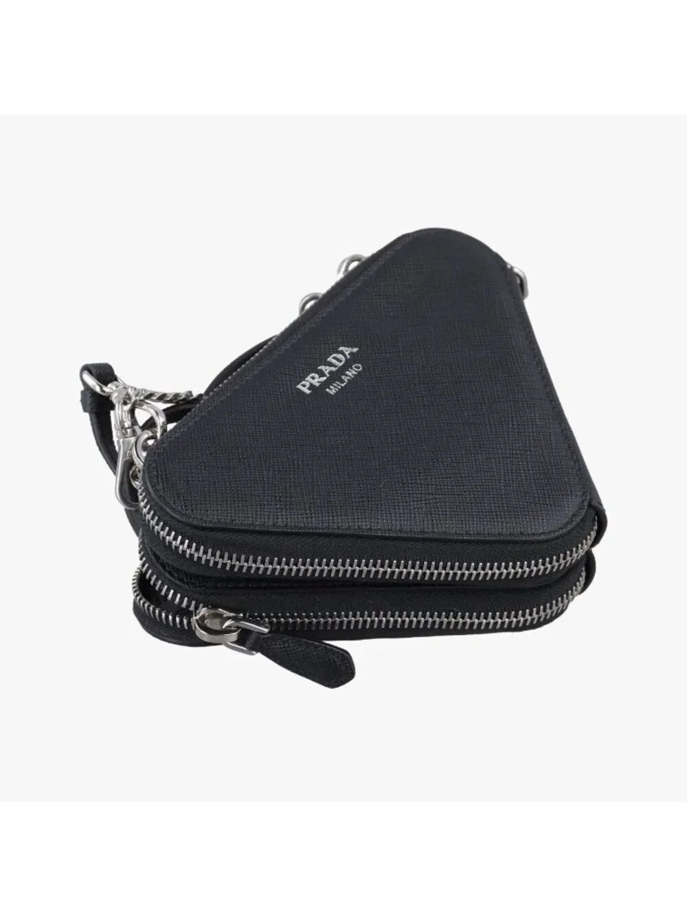 Prada Triangle Logo Black Saffiano Leather 62 Shoulder